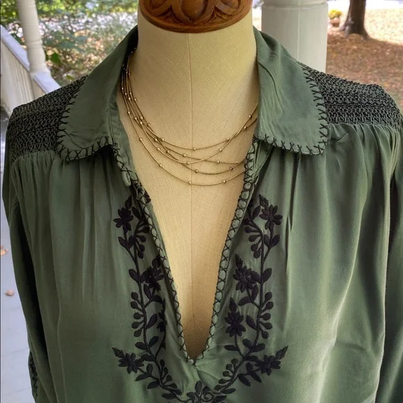 NATURAL LIFE Olive Green Blouse with Black Embroidery - Picture 13 of 16